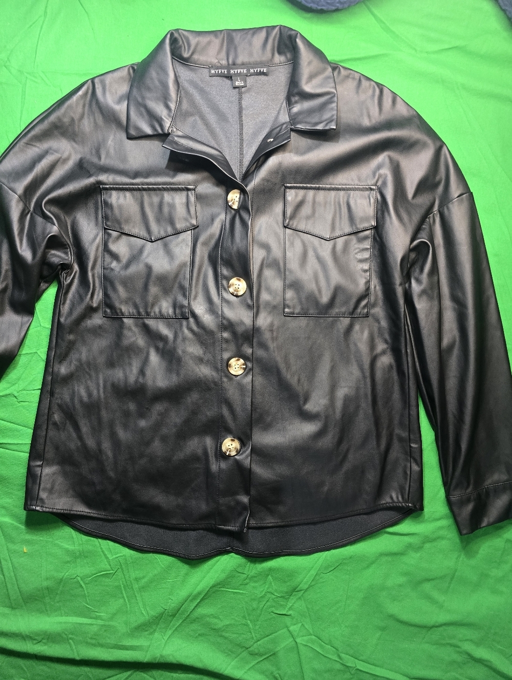 HYFVE Women Black Faux Leather Shirt Size Large